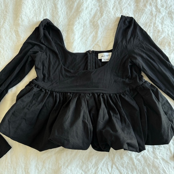 The Line by K Black Long Sleeve Peplum Blouse with Scoop Neck - Picture 5 of 5